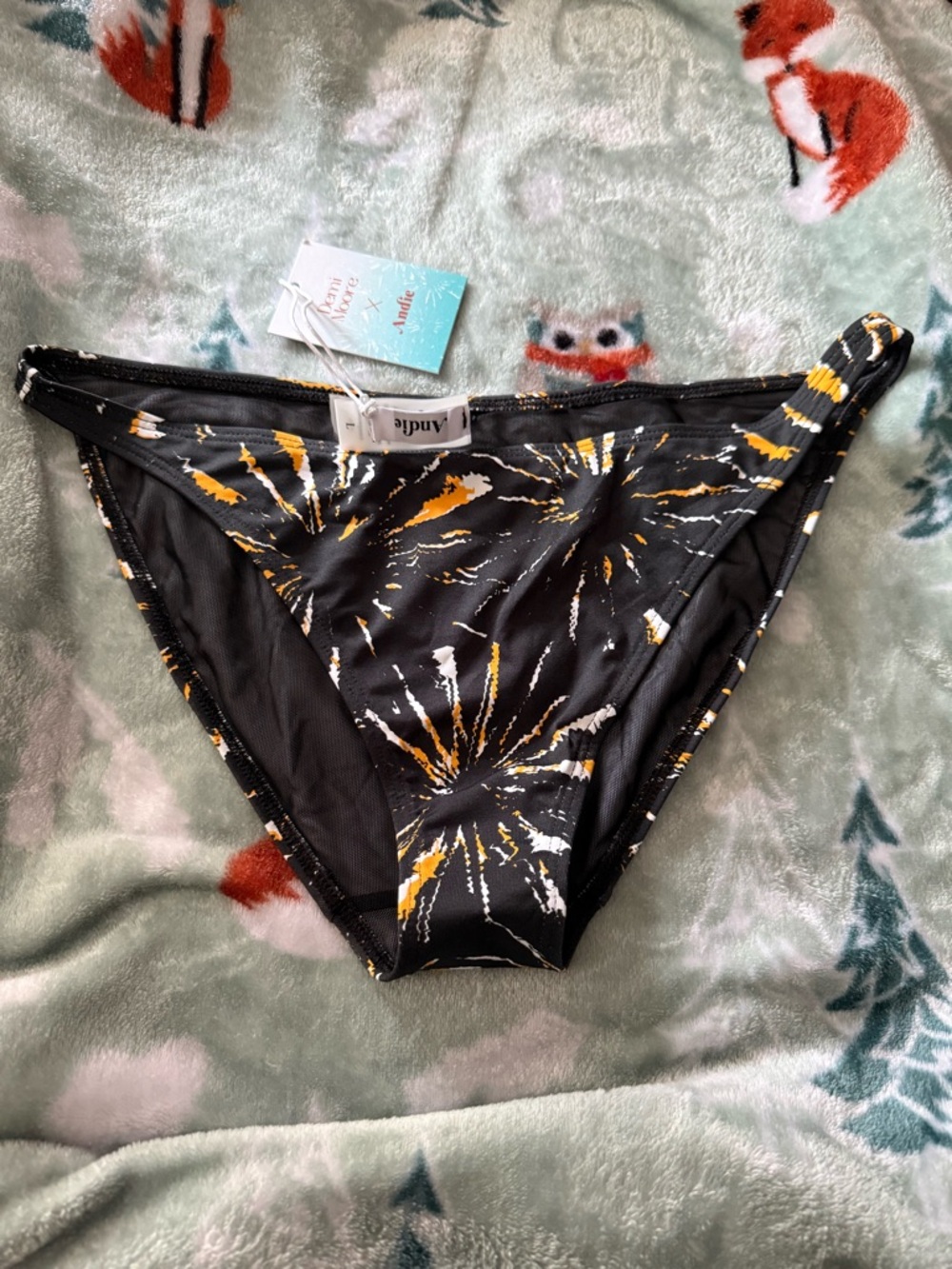 Andie Black Bikini Bottom with Yellow & White Burst Print
